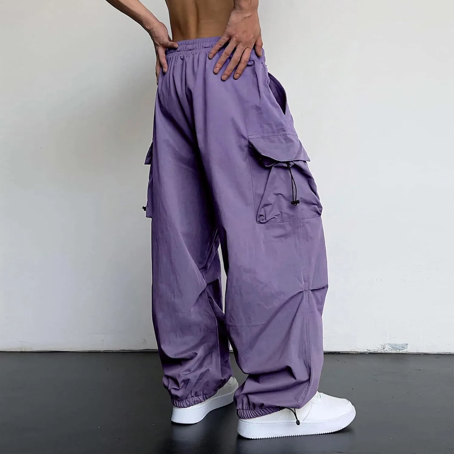 Mens Baggy Cargo Pants, Parachute Pants Causal Loose Fit Joggers, Trendy Harem Pants, Hip Hop Streetwear with Pockets