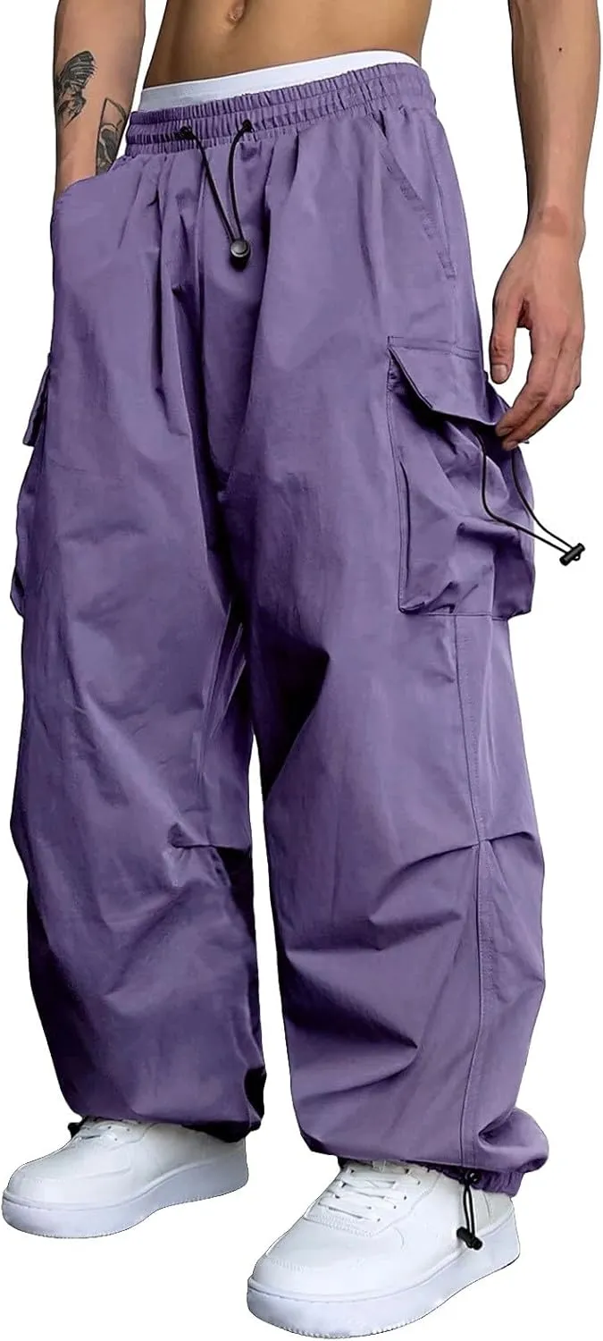 Mens Baggy Cargo Pants, Parachute Pants Causal Loose Fit Joggers, Trendy Harem Pants, Hip Hop Streetwear with Pockets