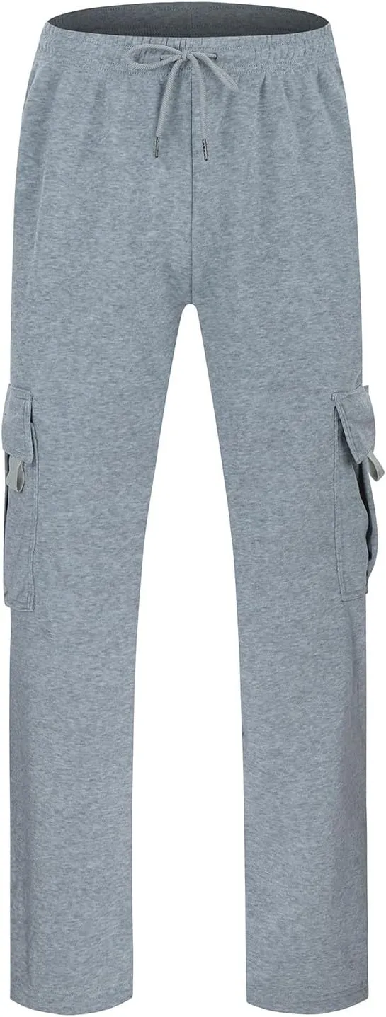 Men's Jogger Cargo Pants, Elastic Waist Drawstring Straight Leg Sweatpants, Lightweight Casual Trousers with Pockets