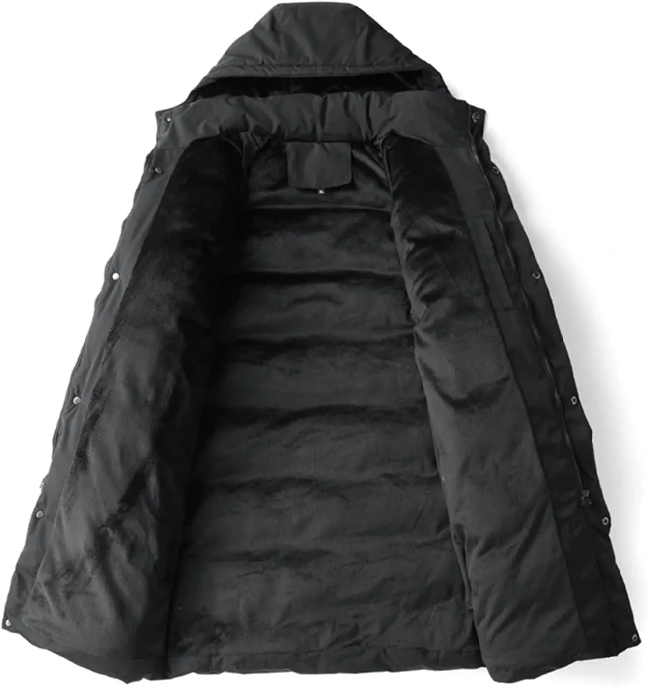 Men's Long Solid Color Winter Jacket - Warm, Detachable Hooded Parka, Snow-Clothes, Thick Down & Cotton Padded Coat