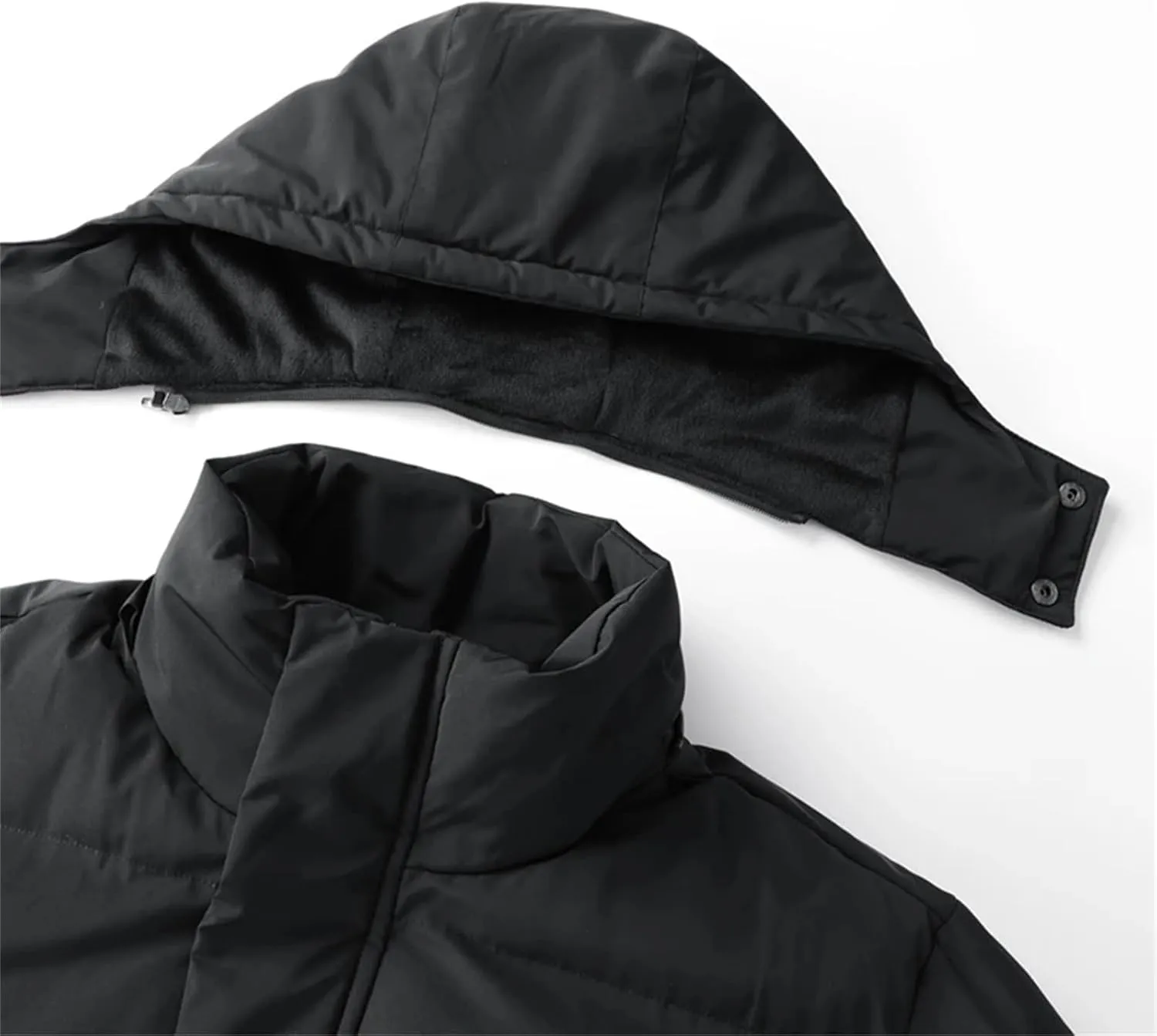 Men's Long Solid Color Winter Jacket - Warm, Detachable Hooded Parka, Snow-Clothes, Thick Down & Cotton Padded Coat