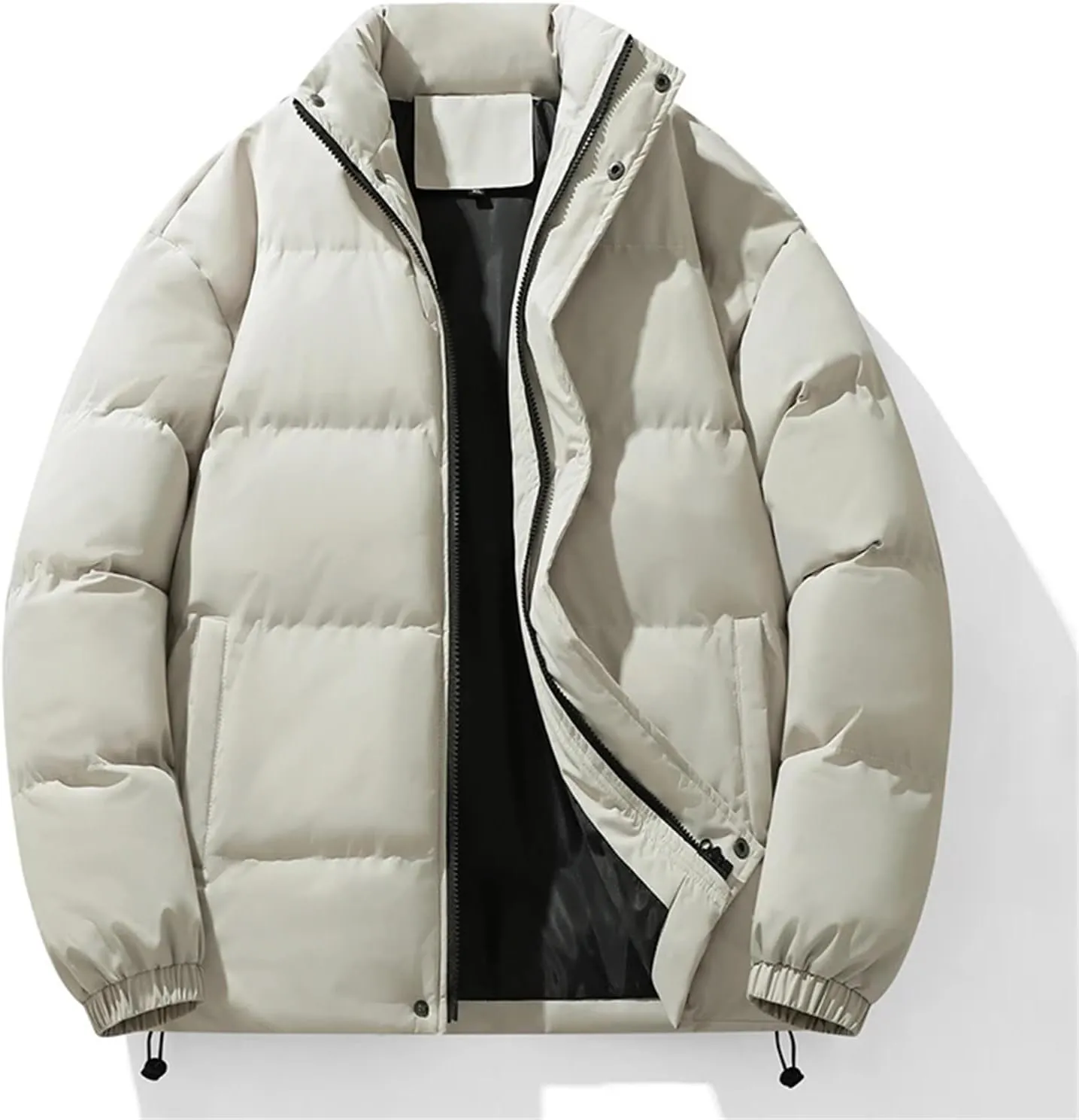 Men's Stand Collar Winter Cotton-Padded Coat - Loose, Solid Color, Thick Coat, Down Coat