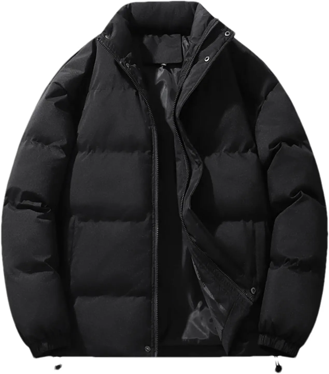 Men's Stand Collar Winter Cotton-Padded Coat - Loose, Solid Color, Thick Coat, Down Coat