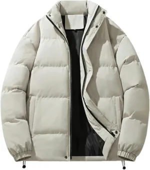 Men's Stand Collar Winter Cotton-Padded Coat - Loose, Solid Color, Thick Coat, Down Coat