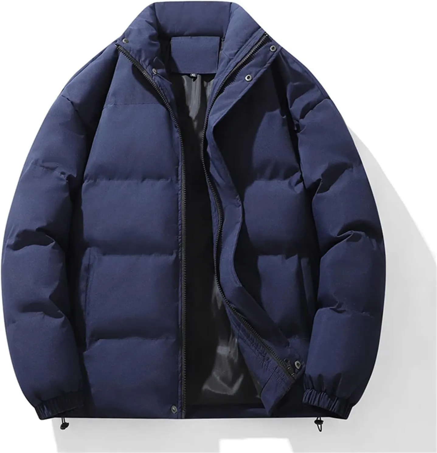 Men's Stand Collar Winter Cotton-Padded Coat - Loose, Solid Color, Thick Coat, Down Coat