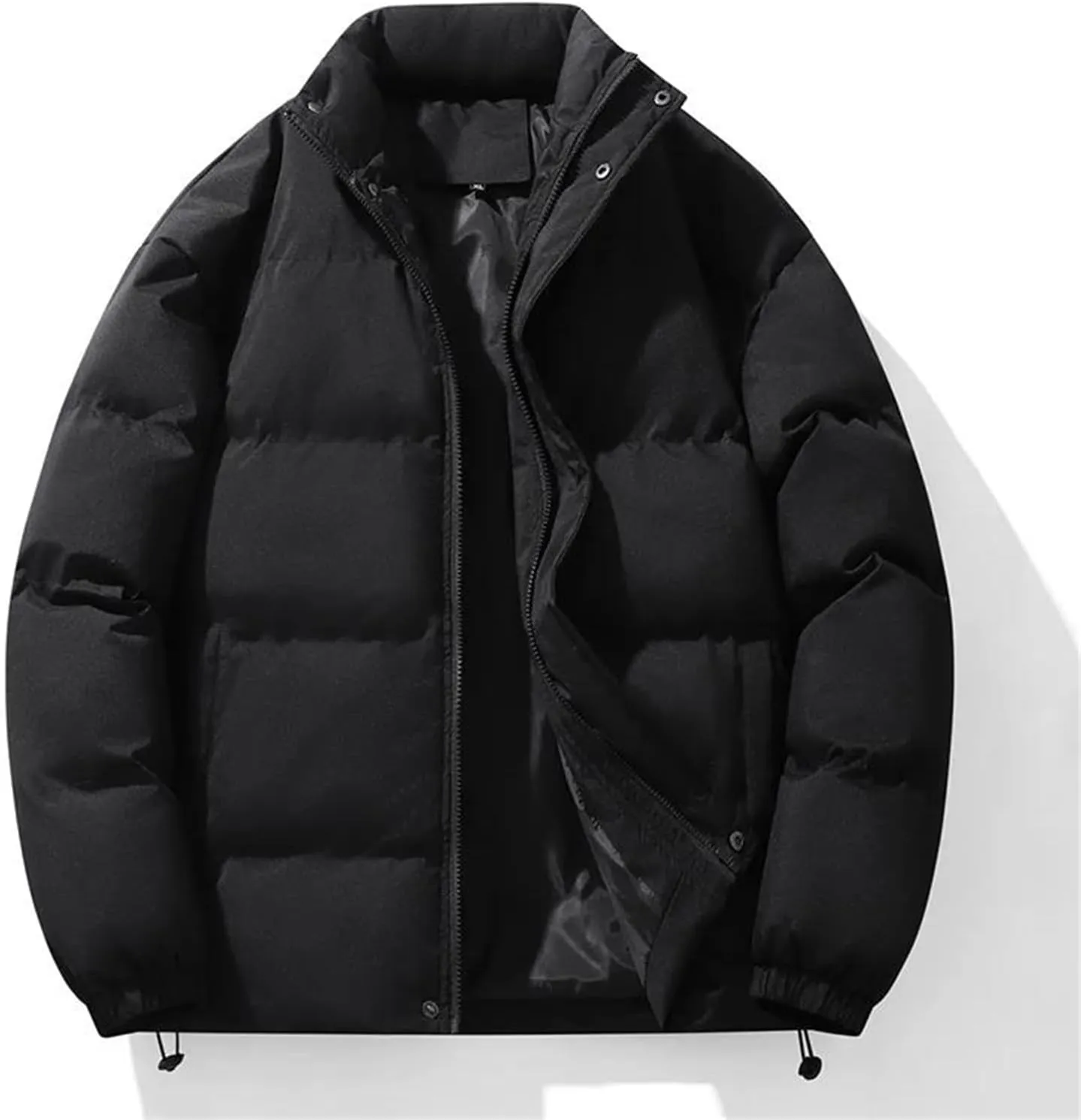 Men's Stand Collar Winter Cotton-Padded Coat - Loose, Solid Color, Thick Coat, Down Coat