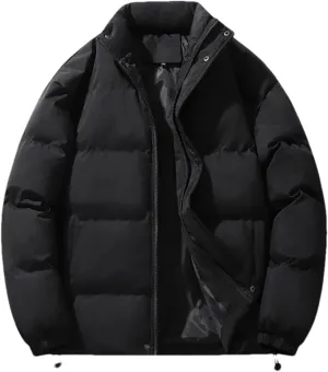 Men's Stand Collar Winter Cotton-Padded Coat - Loose, Solid Color, Thick Coat, Down Coat