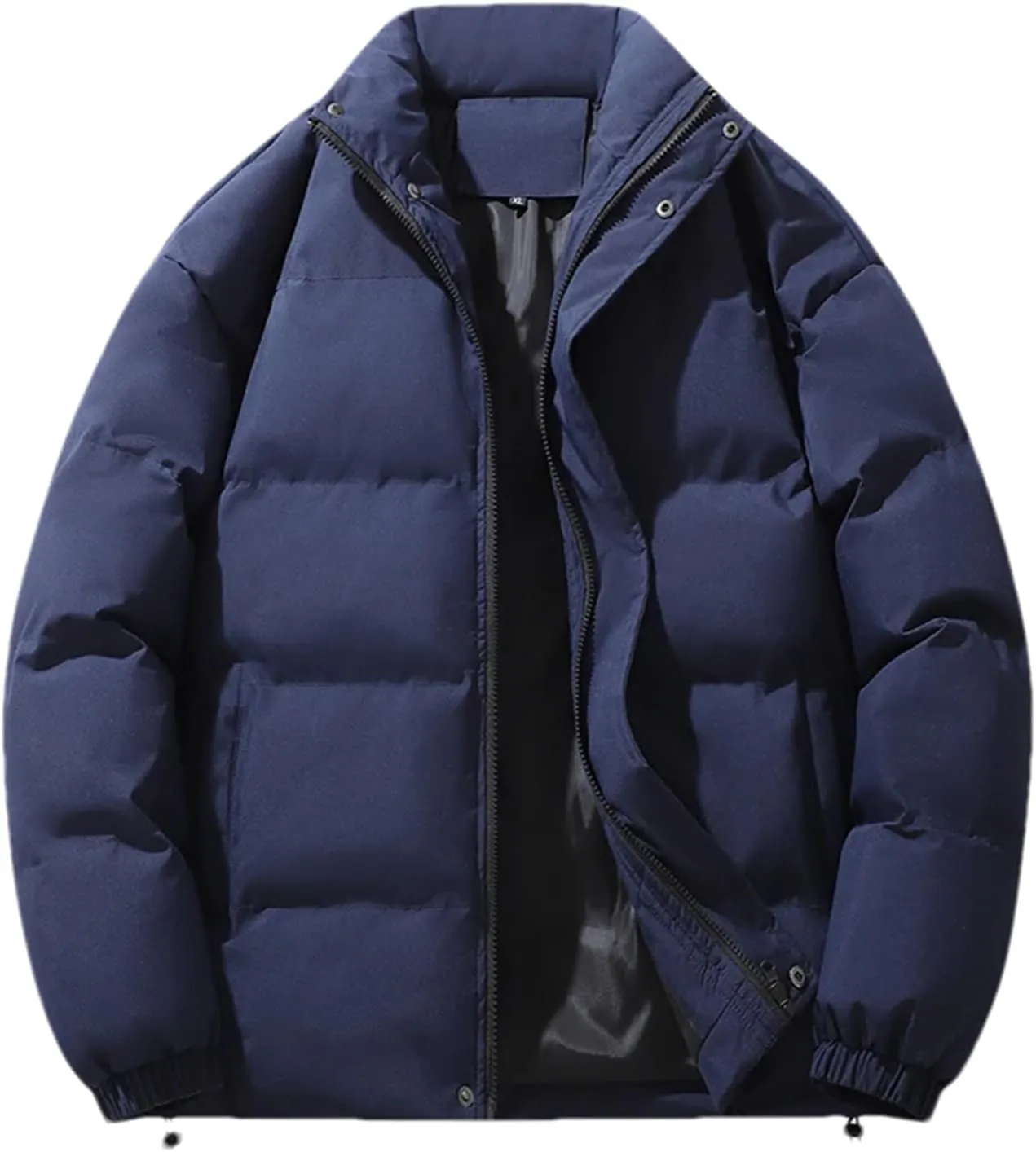 Men's Stand Collar Winter Cotton-Padded Coat - Loose, Solid Color, Thick Coat, Down Coat