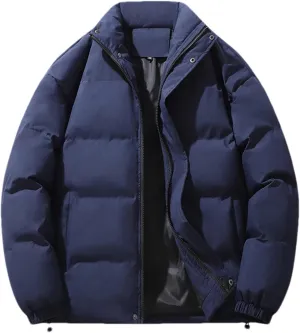 Men's Stand Collar Winter Cotton-Padded Coat - Loose, Solid Color, Thick Coat, Down Coat