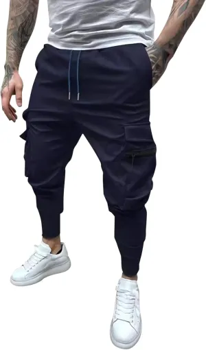 Mens Sweatpants Cargo Men's Spring Summer and Autumn Casual Mid Elastic Multi Pocket Slim Fit Overalls Pantaln Cargo