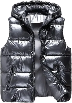 Mens Thicken Hooded Vest Winter Warm Cotton-Padded Solid Color Waistcoat Water-Resistant Windprrof Zipper Vest Coats