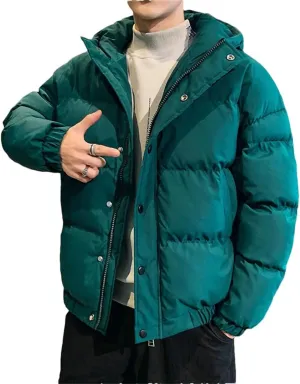 Men's Warm Hooded Cotton Padded Jackets Solid Color Thick Parkas Down Coats Outwear