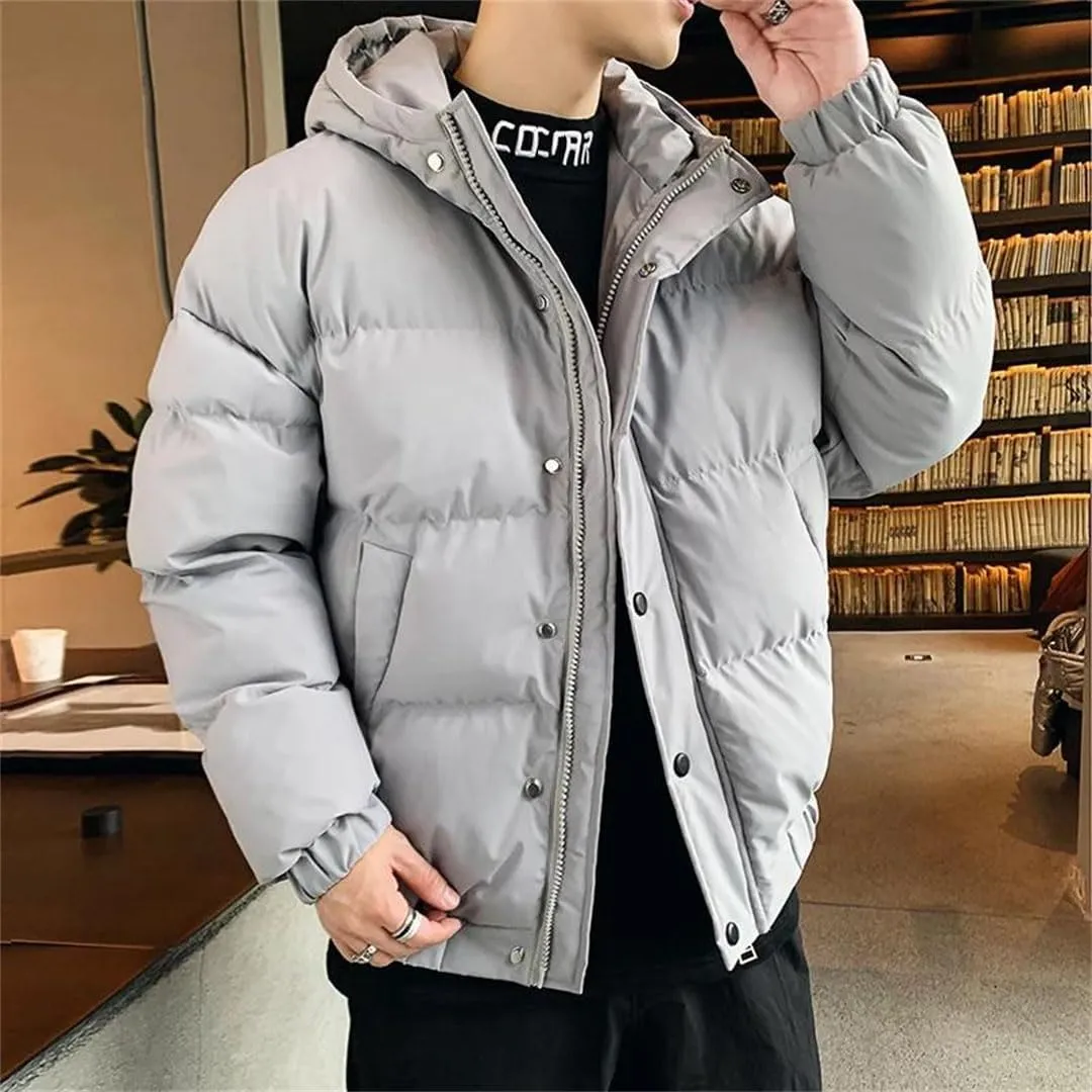 Men's Warm Hooded Cotton Padded Jackets Solid Color Thick Parkas Down Coats Outwear