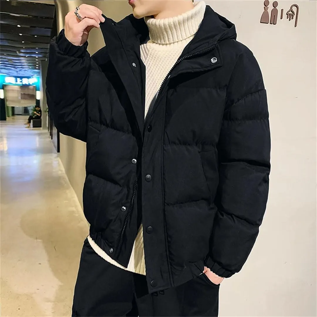 Men's Warm Hooded Cotton Padded Jackets Solid Color Thick Parkas Down Coats Outwear