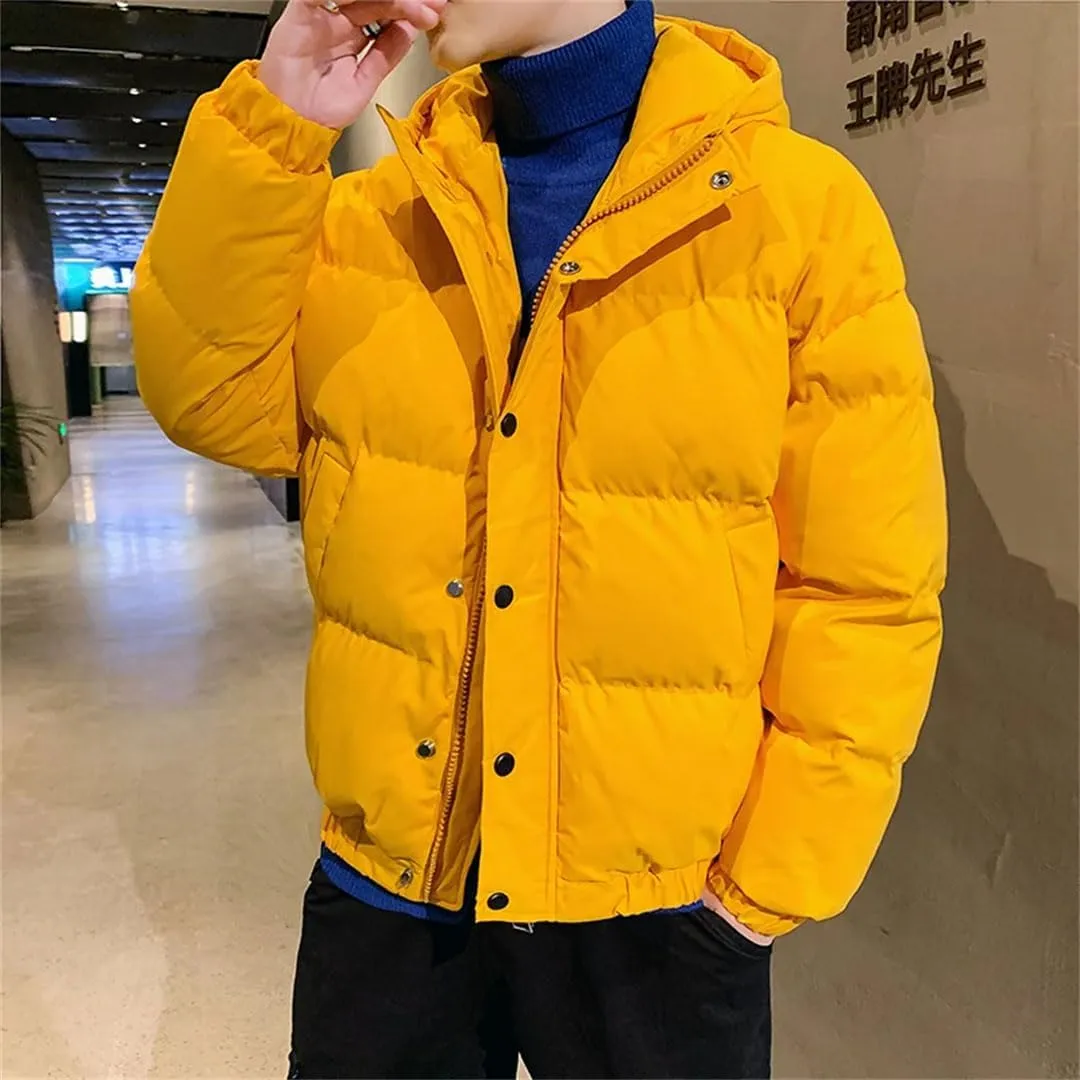 Men's Warm Hooded Cotton Padded Jackets Solid Color Thick Parkas Down Coats Outwear