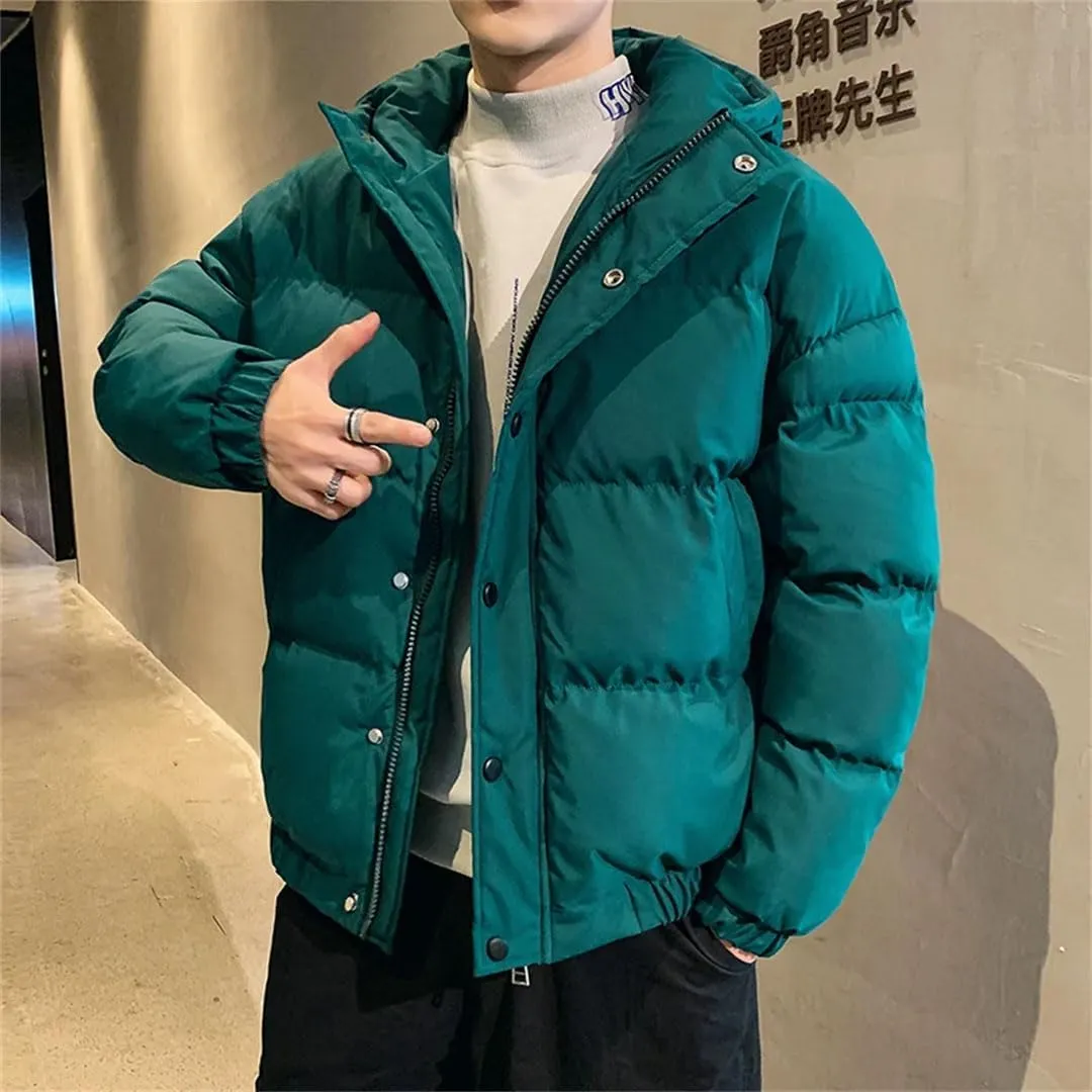 Men's Warm Hooded Cotton Padded Jackets Solid Color Thick Parkas Down Coats Outwear