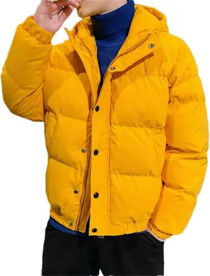 Men's Warm Hooded Cotton Padded Jackets Solid Color Thick Parkas Down Coats Outwear