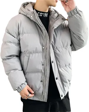 Men's Warm Hooded Cotton Padded Jackets Solid Color Thick Parkas Down Coats Outwear