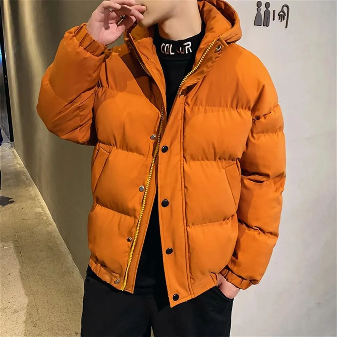 Men's Warm Hooded Cotton Padded Jackets Solid Color Thick Parkas Down Coats Outwear