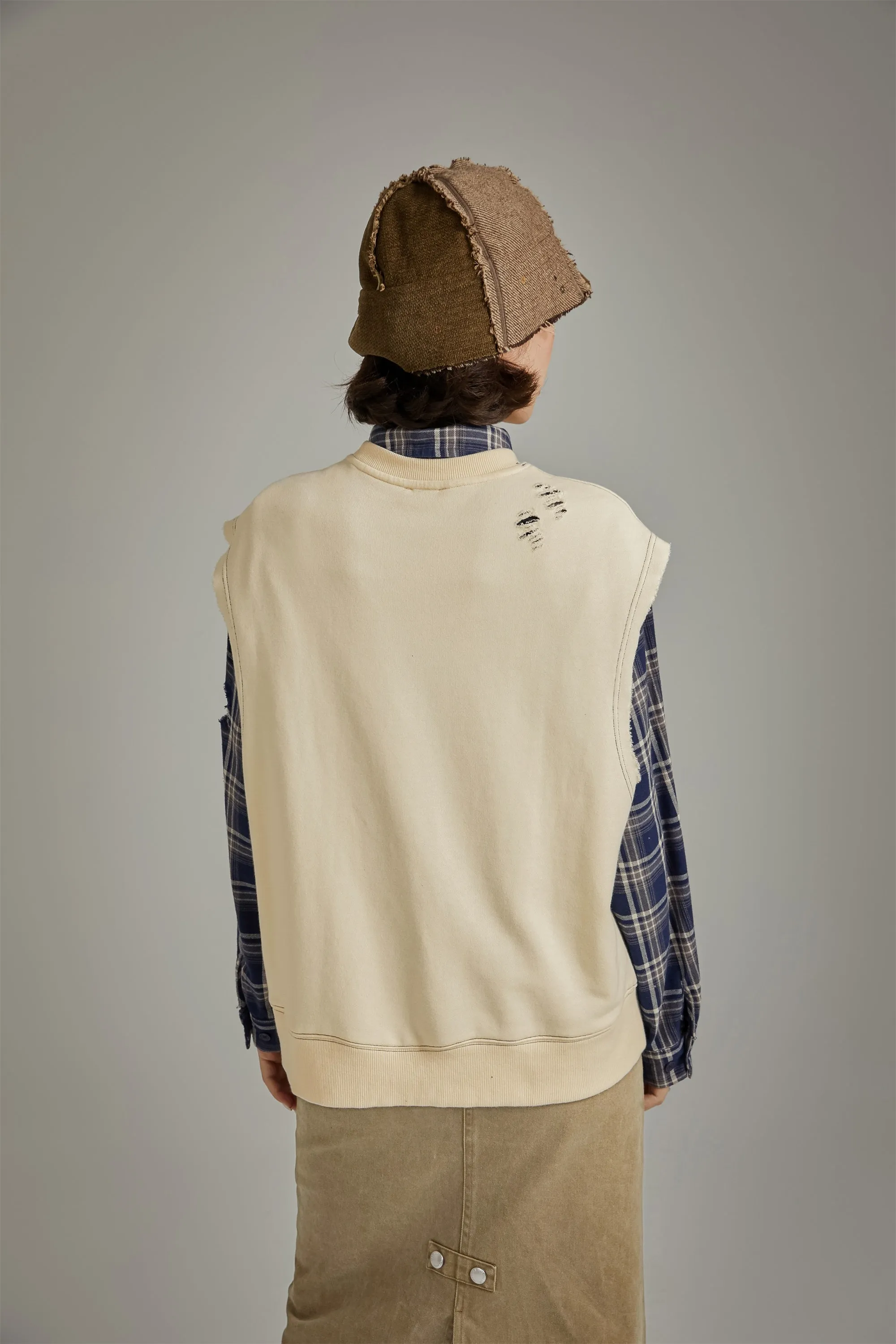 Music Distressed Printed Loose Vest