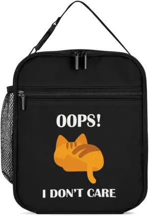 Oops Dont Care Cat Lunch Bag for Men Women Small Reusable Leakproof Insulated Lunch Box Adjustable Handbag