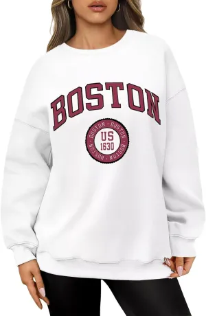 ORANDESIGNE Womens Oversized Letter Print Sweatshirt Fleece Graphic Crewneck Pullover Long Sleeve Casual Sweaters