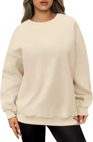 ORANDESIGNE Womens Oversized Letter Print Sweatshirt Fleece Graphic Crewneck Pullover Long Sleeve Casual Sweaters