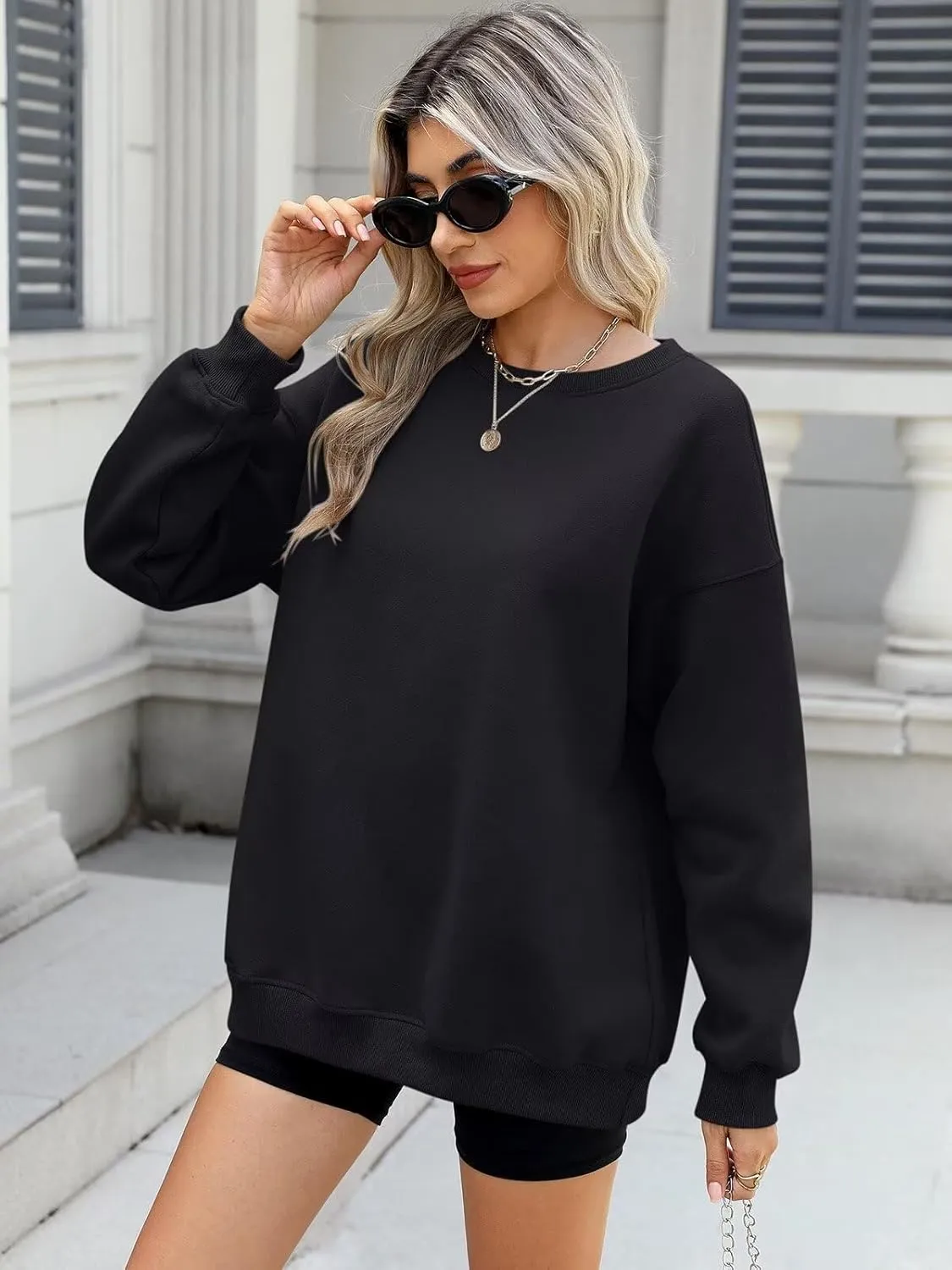 ORANDESIGNE Womens Oversized Letter Print Sweatshirt Fleece Graphic Crewneck Pullover Long Sleeve Casual Sweaters