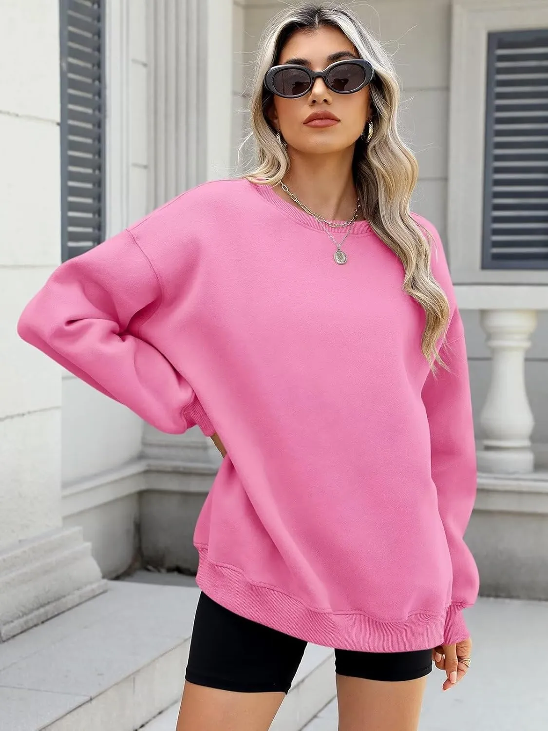 ORANDESIGNE Womens Oversized Letter Print Sweatshirt Fleece Graphic Crewneck Pullover Long Sleeve Casual Sweaters