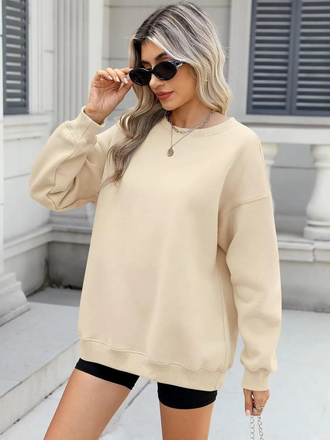 ORANDESIGNE Womens Oversized Letter Print Sweatshirt Fleece Graphic Crewneck Pullover Long Sleeve Casual Sweaters