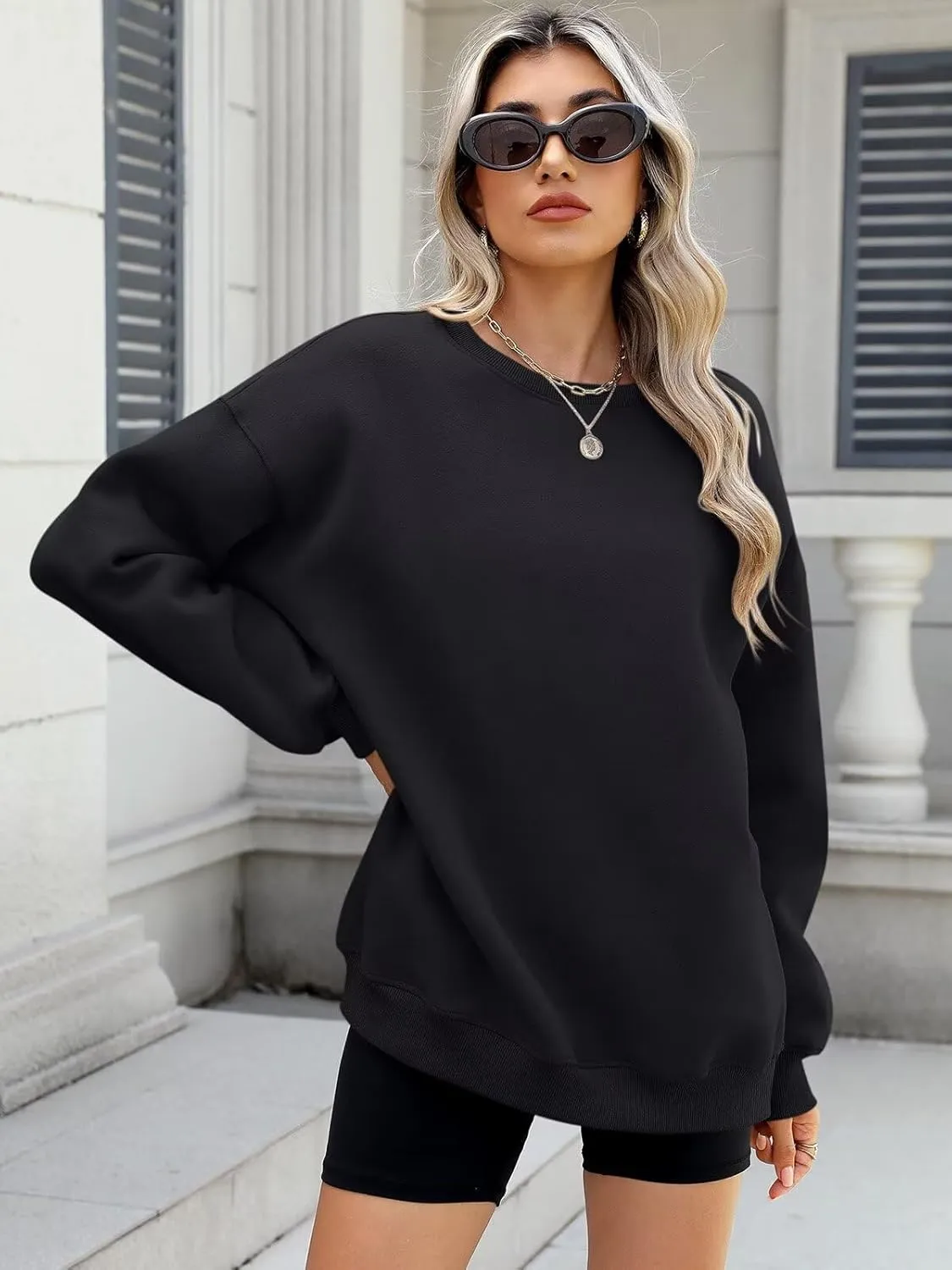 ORANDESIGNE Womens Oversized Letter Print Sweatshirt Fleece Graphic Crewneck Pullover Long Sleeve Casual Sweaters
