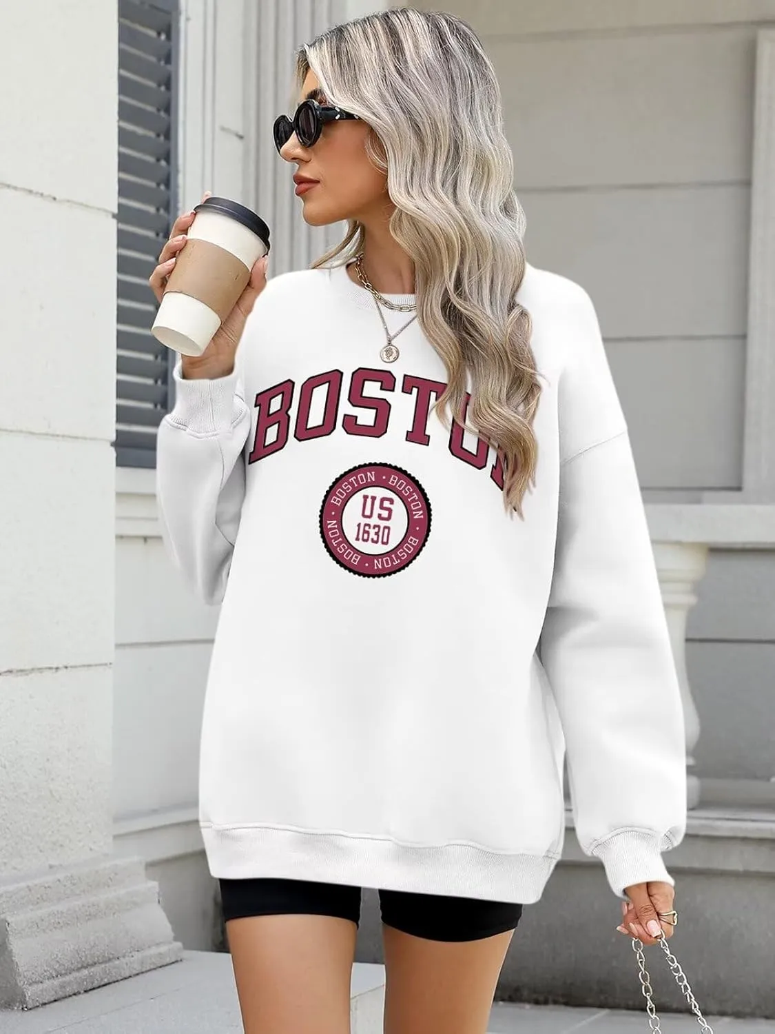 ORANDESIGNE Womens Oversized Letter Print Sweatshirt Fleece Graphic Crewneck Pullover Long Sleeve Casual Sweaters