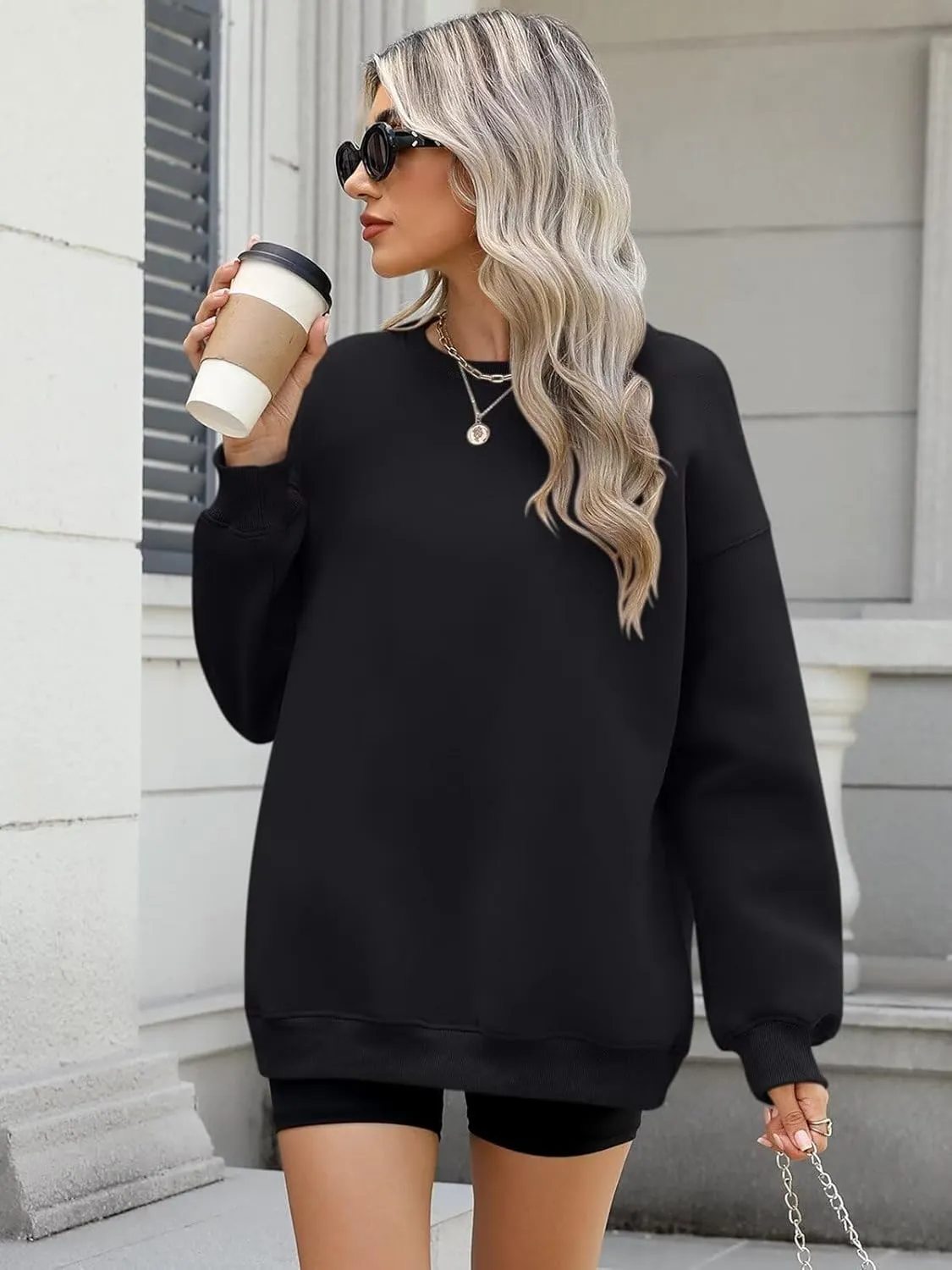 ORANDESIGNE Womens Oversized Letter Print Sweatshirt Fleece Graphic Crewneck Pullover Long Sleeve Casual Sweaters