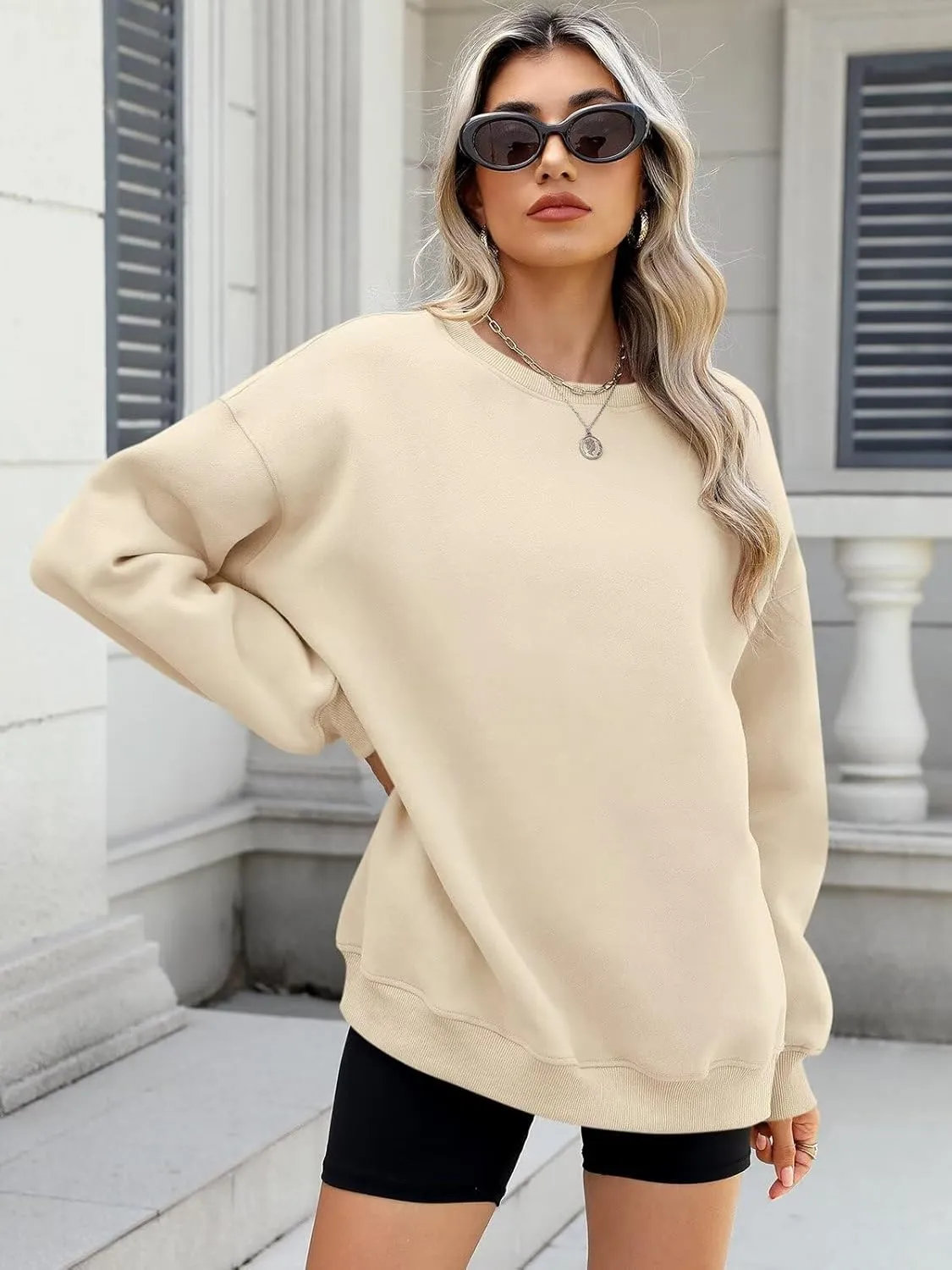ORANDESIGNE Womens Oversized Letter Print Sweatshirt Fleece Graphic Crewneck Pullover Long Sleeve Casual Sweaters