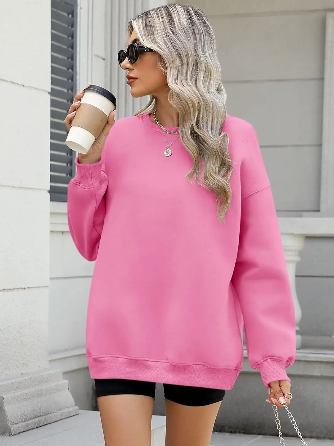 ORANDESIGNE Womens Oversized Letter Print Sweatshirt Fleece Graphic Crewneck Pullover Long Sleeve Casual Sweaters