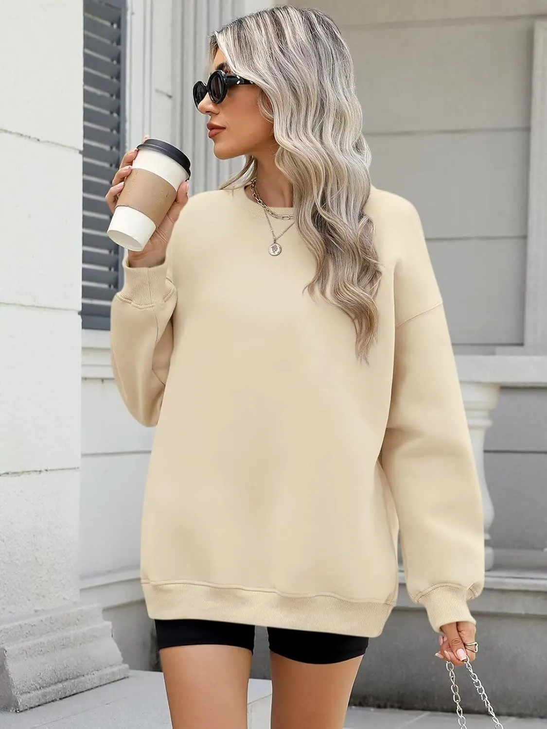 ORANDESIGNE Womens Oversized Letter Print Sweatshirt Fleece Graphic Crewneck Pullover Long Sleeve Casual Sweaters