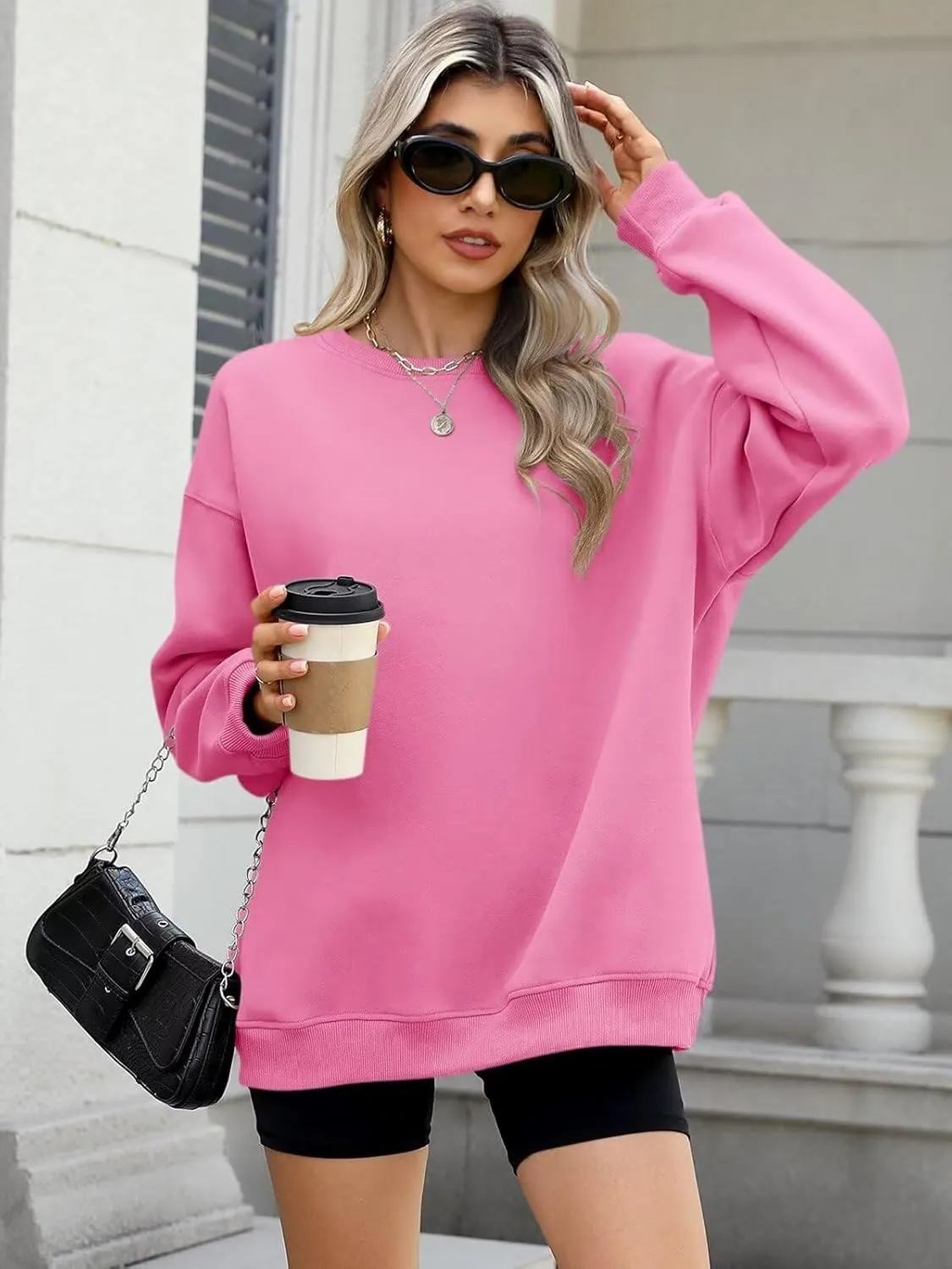 ORANDESIGNE Womens Oversized Letter Print Sweatshirt Fleece Graphic Crewneck Pullover Long Sleeve Casual Sweaters