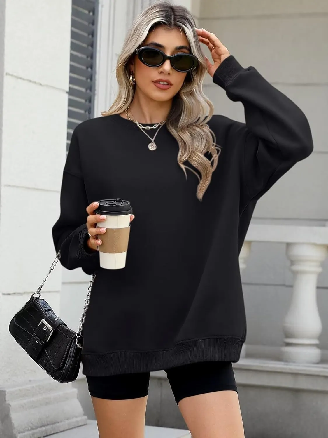 ORANDESIGNE Womens Oversized Letter Print Sweatshirt Fleece Graphic Crewneck Pullover Long Sleeve Casual Sweaters