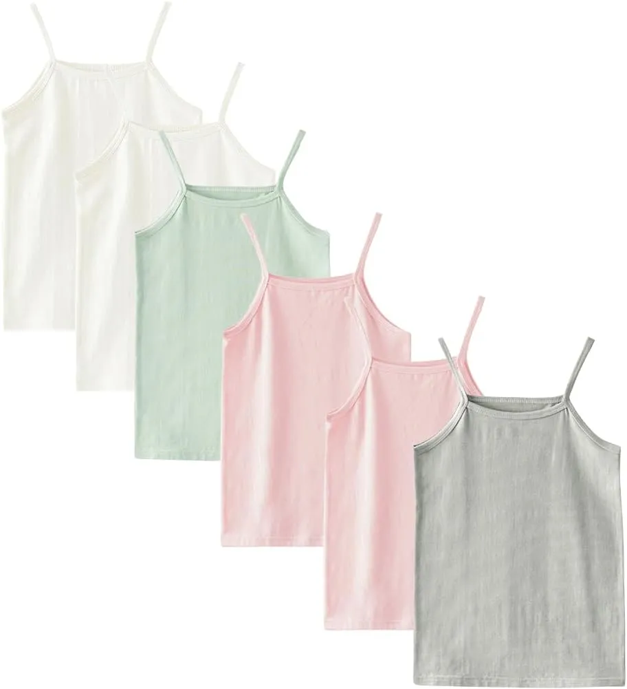 Phedrew 6-Pack Girls' Cotton Tank Tops Stretch Undershirts Soft Basic Camisole