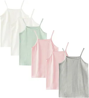 Phedrew 6-Pack Girls' Cotton Tank Tops Stretch Undershirts Soft Basic Camisole