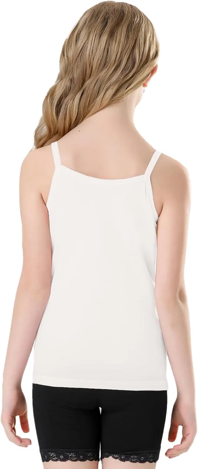 Phedrew 6-Pack Girls' Cotton Tank Tops Stretch Undershirts Soft Basic Camisole