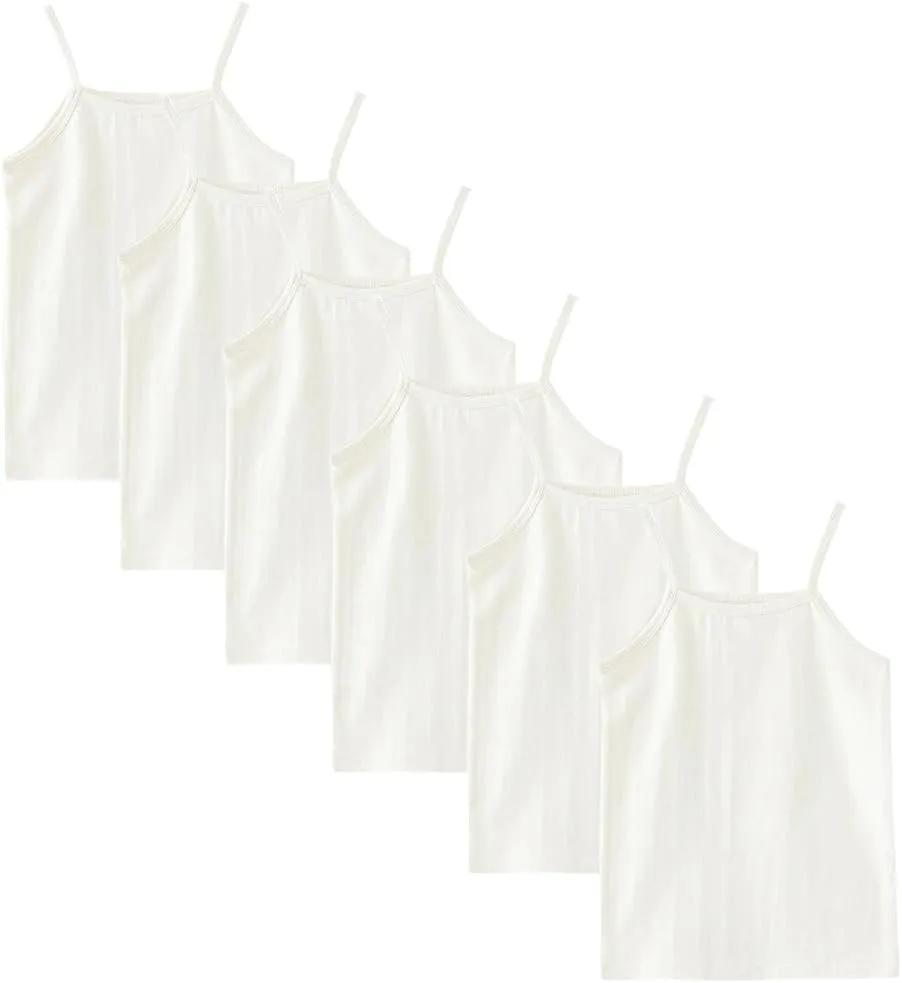 Phedrew 6-Pack Girls' Cotton Tank Tops Stretch Undershirts Soft Basic Camisole