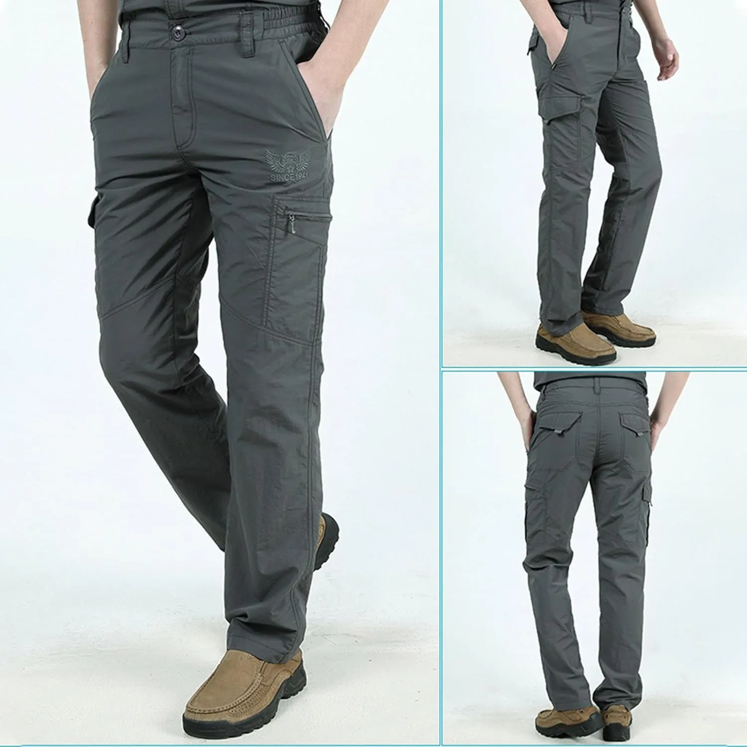 Plus Size Cargo Trousers for Men Fashion Elastic Waist Work Pant with Pocket 2025 Lounge Slim Fit Straight Leg Slacks