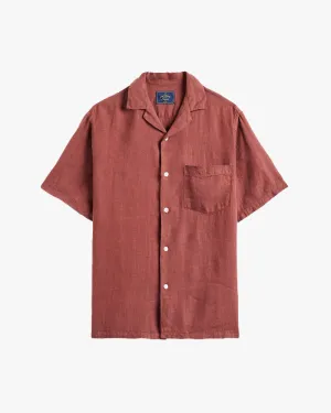 Portuguese Flannel Linen Camp Collar Shirt - Bordeaux