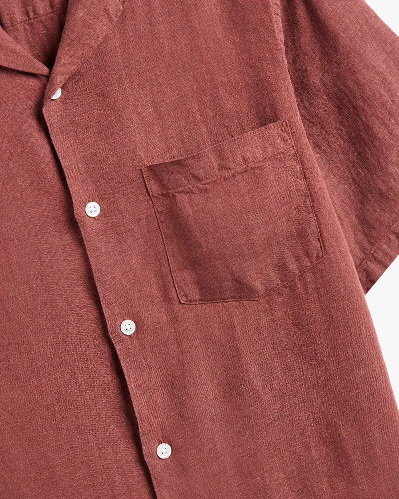 Portuguese Flannel Linen Camp Collar Shirt - Bordeaux