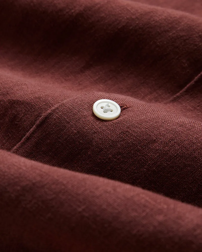 Portuguese Flannel Linen Camp Collar Shirt - Bordeaux