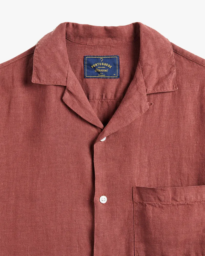 Portuguese Flannel Linen Camp Collar Shirt - Bordeaux