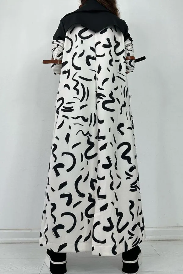 Purpdrank - Black Casual Elegant Patchwork Print Patchwork Printing Turndown Collar Outerwear