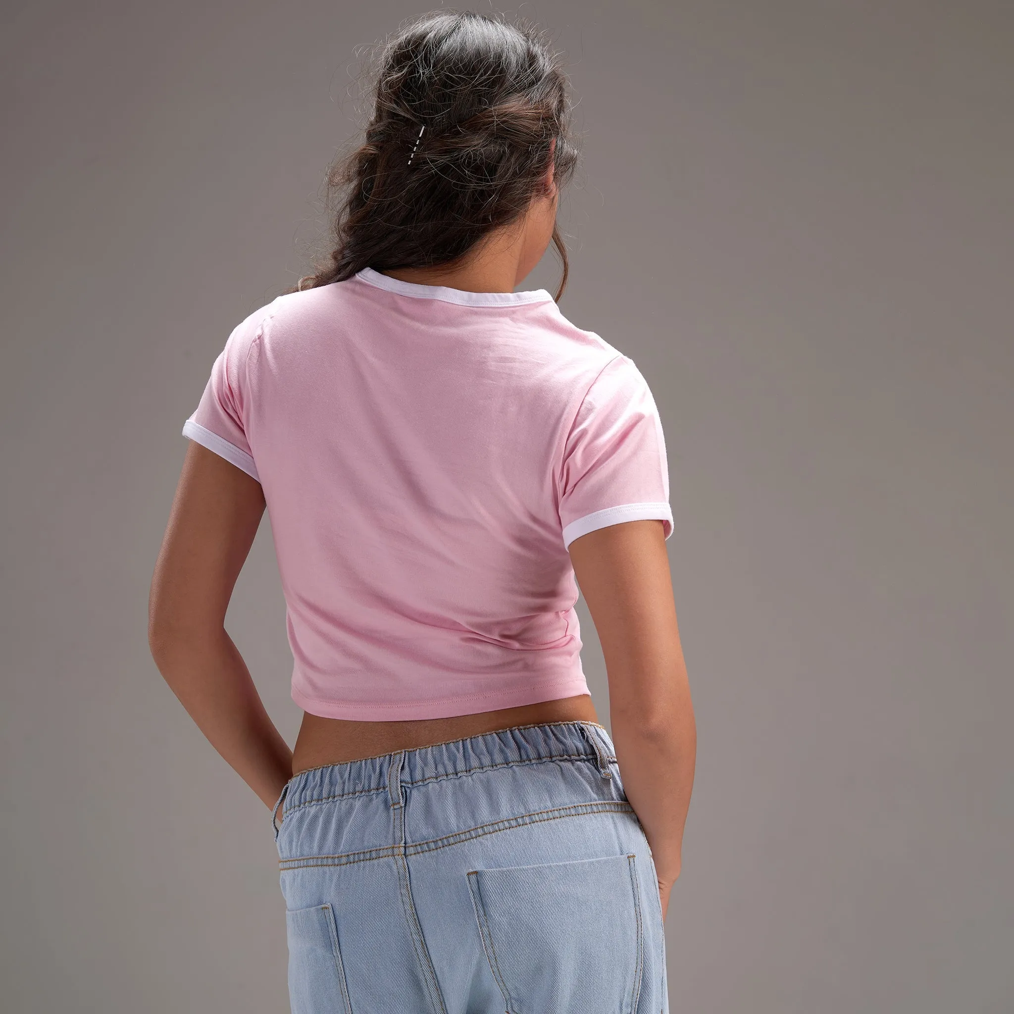 " Varsity Paris" Pink Cropped Fitted Baby Tee