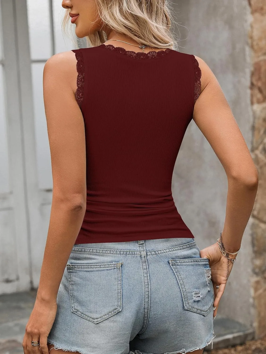 Rooscier Women's Lace Camisole Tank Tops Soft Stretch Ribbed Modal Cami Undershirt